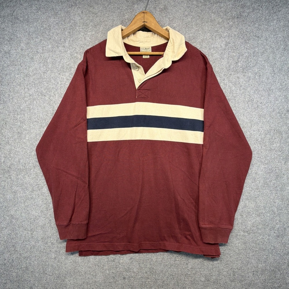 Vintage L.L Bean Rugby Shirt Mens Large Striped Heavy Cotton Preppy Y2K